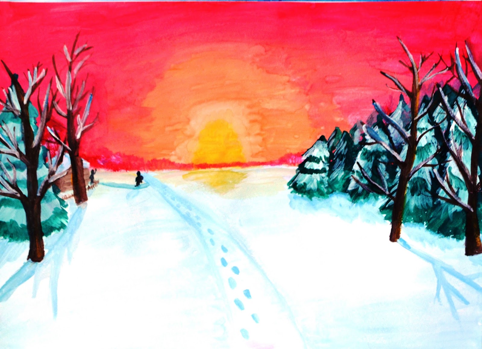 Зимний пейзаж рисунок